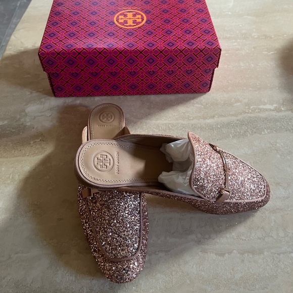 Tory Burch Rose Gold Glitter Mules - Picture 2 of 4